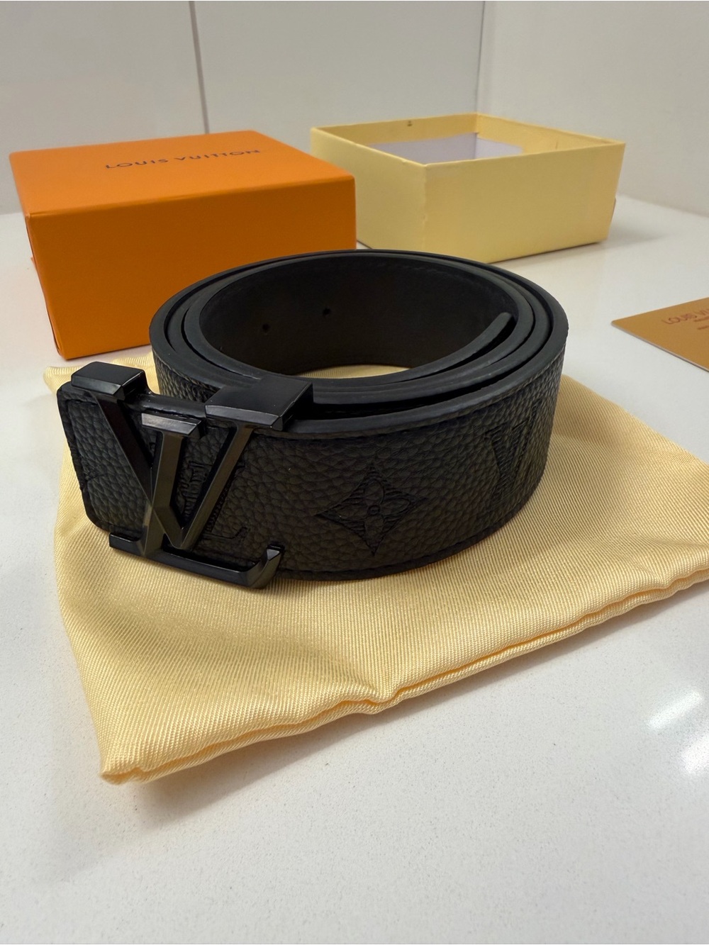 Louis Vuitton LV Initiales Black Monogram Pebbled Leather Belt